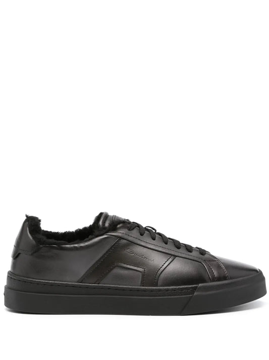 Santoni Logo-Debossed Leather Sneakers
